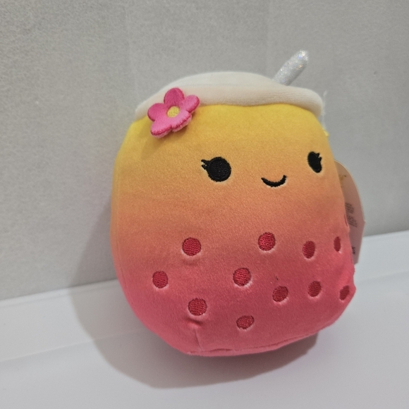 Squishmallows | Bergit Cute Yellow and Pink Plush Toy - Picture 3 of 7